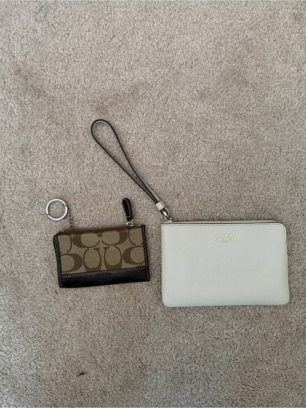 Coach Ivory Wristlet with Brown Signature Card Case
